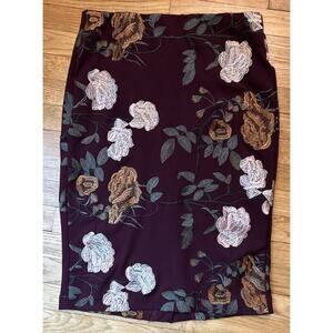 Women’s ECI Maroon Floral Embroidered Lined MIDI Pencil Skirt Size 12 *C7